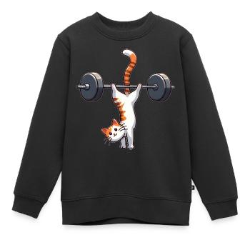 Katze Handstand Workout Training Fitness Salto - Kinder Premium Organic Sweatshirt - Schwarz - Vorne - AI Model Kid Female (0cm)