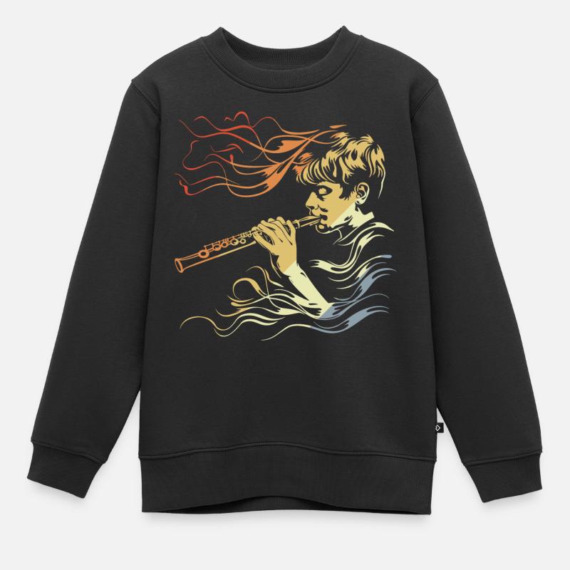 Flöte Junge Zeichnung Vintage - Kinder Premium Organic Sweatshirt - Schwarz