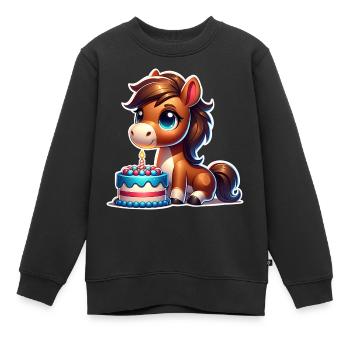 Cheval Poulain Poney Anniversaire - Sweat Premium enfant bio - noir - Devant - AI Model Kid Female (0cm)