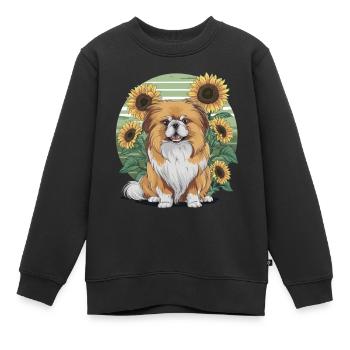 Sommerliches Sonnenblumenmotiv mit süßem Pekinese. - Kinder Premium Organic Sweatshirt - Schwarz - Vorne - AI Model Kid Female (0cm)