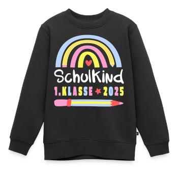 Schulkind 2025 Stift Regenbogen Einschulung - Kinder Premium Organic Sweatshirt - Schwarz - Vorne - AI Model Kid Female (0cm)