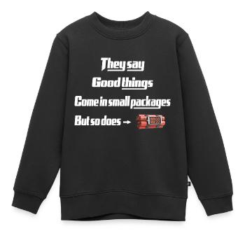 good things come in small packages unique design - Kids Premium Organic Sweatshirt - black - Front - AI Model Kid Female (0cm)