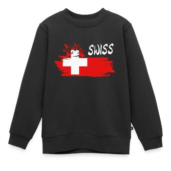 Swiss Schweiz - Kinder Premium Organic Sweatshirt - Schwarz - Vorne - AI Model Kid Female (0cm)