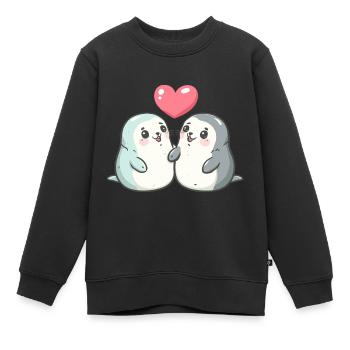 Robbe Tier Paar Liebe - Kinder Premium Organic Sweatshirt - Schwarz - Vorne - AI Model Kid Female (0cm)