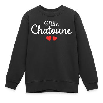 Femme Chatoune Humour Mot Affectueux Couple - Sweat Premium enfant bio - noir - Devant - AI Model Kid Female (0cm)