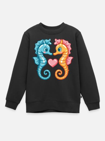 Hippocampe Couple Amour Couple Amoureux - Sweat Premium enfant bio - noir