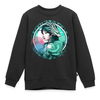 Anime,Femme,Dragon,Asiatique,Graffiti,Manga - Sweat Premium enfant bio - noir - Devant - AI Model Kid Female (0cm)