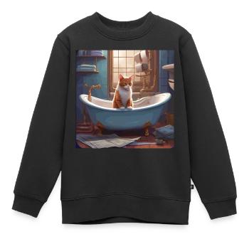 chat dans la baignoire, lecture de journaux, rétro - Sweat Premium enfant bio - noir - Devant - AI Model Kid Female (0cm)