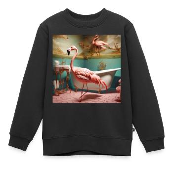 Flamant rose, rétro, flamant rose dans la salle de bain, vintage - Sweat Premium enfant bio - noir - Devant - AI Model Kid Female (0cm)