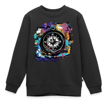 Boussole de bateau de capitaine - Sweat Premium enfant bio - noir - Devant - AI Model Kid Female (0cm)