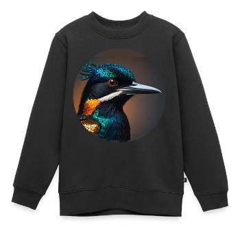 colibri, oiseau, illustration, coloré, paillettes, martin-pêcheur - Sweat Premium enfant bio - noir - Devant - AI Model Kid Female (0cm)