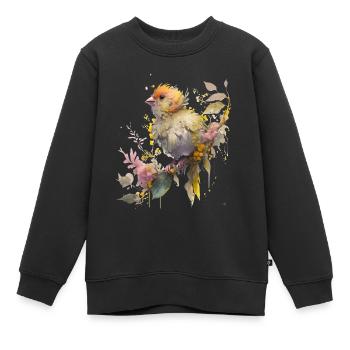 Kleiner Watercolor Vogel mit Blättern und Blumen - Kinder Premium Organic Sweatshirt - Schwarz - Vorne - AI Model Kid Female (0cm)