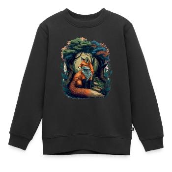 Vintage Fuchs Wald Illustration - Kinder Premium Organic Sweatshirt - Schwarz - Vorne - AI Model Kid Female (0cm)