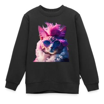 Idée cadeau chat coloré avec mohawk - Sweat Premium enfant bio - noir - Devant - AI Model Kid Female (0cm)