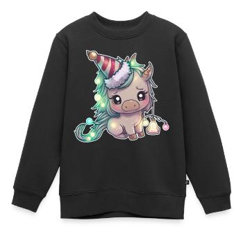 Einhorn mit weihnachtsmütze, süßes outfit - Kinder Premium Organic Sweatshirt - Schwarz - Vorne - AI Model Kid Female (0cm)