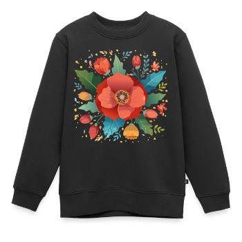 coquelicot,coquelicot,fleur,bouquet,fleur - Sweat Premium enfant bio - noir - Devant - AI Model Kid Female (0cm)