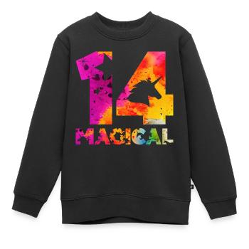 LICORNE MAGIQUE 14E ANNIVERSAIRE - Sweat Premium enfant bio - noir - Devant - AI Model Kid Female (0cm)