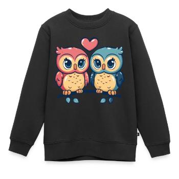 Hibou Couple Couple Amour Couple Amoureux - Sweat Premium enfant bio - noir - Devant - AI Model Kid Female (0cm)