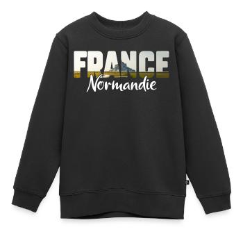 France Normandie, Vacances Normandie - Sweat Premium enfant bio - noir - Devant - AI Model Kid Female (0cm)