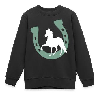 Baby Kind Pferd Hufeisen Einhorn Pony - Kinder Premium Organic Sweatshirt - Schwarz - Vorne - AI Model Kid Female (0cm)