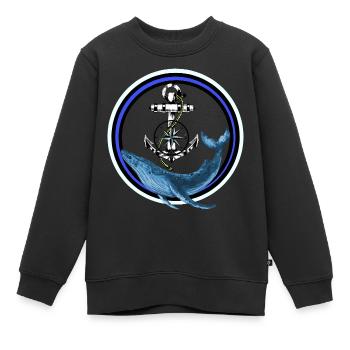 Mammifère marin Poisson Baleine Poisson Ancre maritime - Sweat Premium enfant bio - noir - Devant - AI Model Kid Female (0cm)