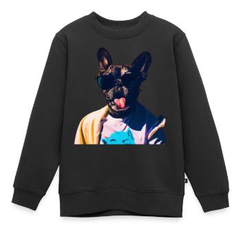 Drôle de chien avec la langue tendue - Sweat Premium enfant bio - noir - Devant - AI Model Kid Female (0cm)