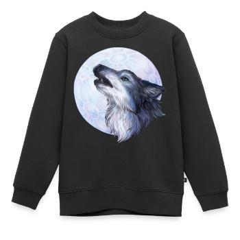 Mystischer Heulender Wolf Geschenk Handgemalt - Kinder Premium Organic Sweatshirt - Schwarz - Vorne - AI Model Kid Female (0cm)