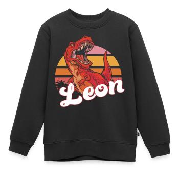 LEON - Schöner Jungen Name mit T-REX Dino - Kinder Premium Organic Sweatshirt - Schwarz - Vorne - AI Model Kid Female (0cm)
