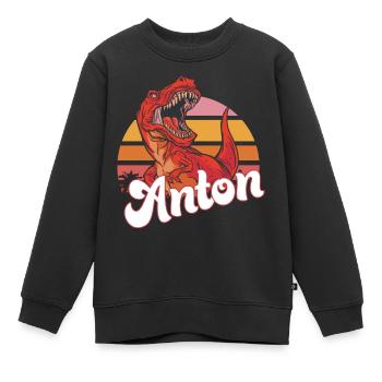 ANTON - Beau prénom de garçon avec T-REX Dino - Sweat Premium enfant bio - noir - Devant - AI Model Kid Female (0cm)