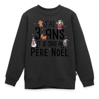 3 ans Père Noël Anniversaire Fille Garçon Fillette - Sweat Premium enfant bio - noir - Devant - AI Model Kid Female (0cm)