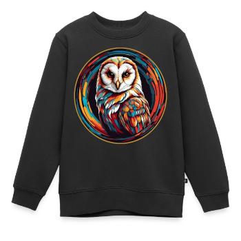 Portrait coloré d’une chouette effraie - Sweat Premium enfant bio - noir - Devant - AI Model Kid Female (0cm)