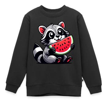 Waschbär Mit Wassermelone Fruchtig Lustig - Kinder Premium Organic Sweatshirt - Schwarz - Vorne - AI Model Kid Female (0cm)