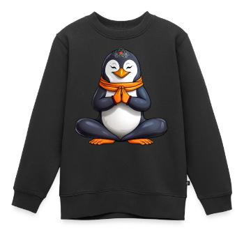 Pingouin yogi - Sweat Premium enfant bio - noir - Devant - AI Model Kid Female (0cm)