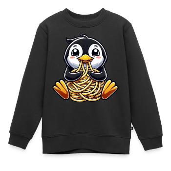 Un pingouin maladroit mange des spaghettis - Sweat Premium enfant bio - noir - Devant - AI Model Kid Female (0cm)