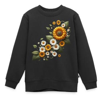 Sonnenblumenranke Margeriten Sonnenblume floral - Kinder Premium Organic Sweatshirt - Schwarz - Vorne - AI Model Kid Female (0cm)