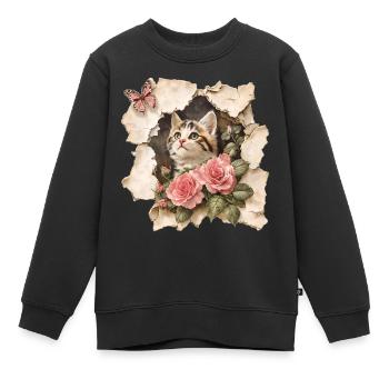 Chat au papillon - Sweat Premium enfant bio - noir - Devant - AI Model Kid Female (0cm)