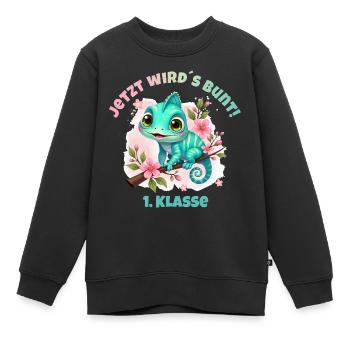 Chamäleon Aquarell - Jetzt wirds bunt - 1. Klasse - Kinder Premium Organic Sweatshirt - Schwarz - Vorne - AI Model Kid Female (0cm)