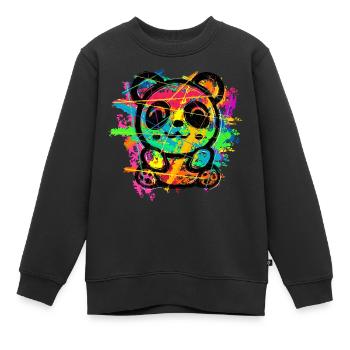 Panda Bär (Bunte Streifen) - Kinder Premium Organic Sweatshirt - Schwarz - Vorne - AI Model Kid Female (0cm)