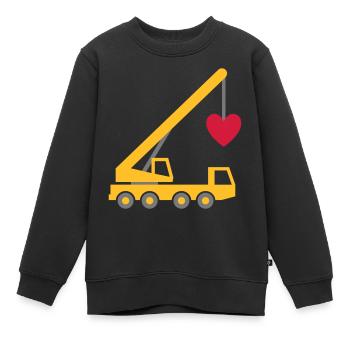 ★ Designfarben änderbar ★ Fahrzeugkran mit Herz - Kinder Premium Organic Sweatshirt - Schwarz - Vorne - AI Model Kid Female (0cm)