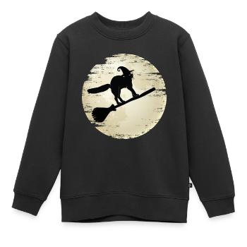Halloween-Katze auf ihrem Hexenbesen - Kinder Premium Organic Sweatshirt - Schwarz - Vorne - AI Model Kid Female (0cm)