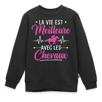 La vie est meilleure avec les Chevaux - Sweat Premium enfant bio - noir - Devant - AI Model Kid Female (0cm)