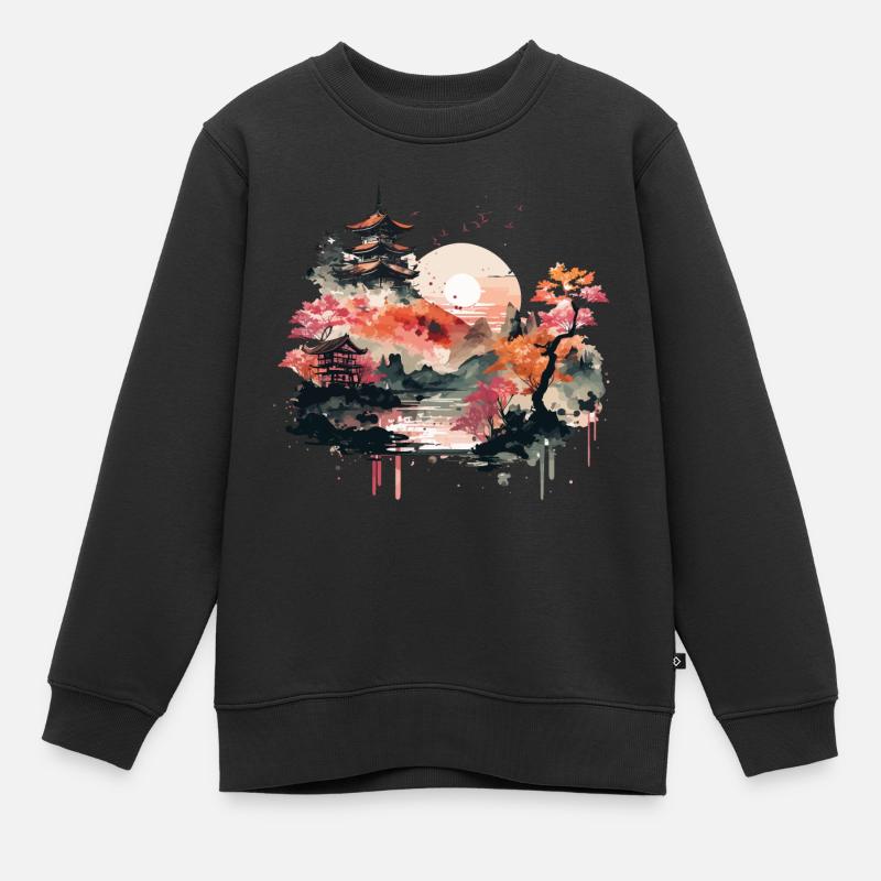 Paysage de gravure sur bois - Sweat Premium enfant bio - noir