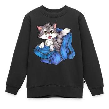 Niedliche Katze in Schulranzen Rucksack Schule - Kinder Premium Organic Sweatshirt - Schwarz - Vorne - AI Model Kid Female (0cm)