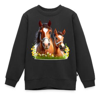 Chemise cheval Cheval Saule Fleurs Poulain Fille - Sweat Premium enfant bio - noir - Devant - AI Model Kid Female (0cm)