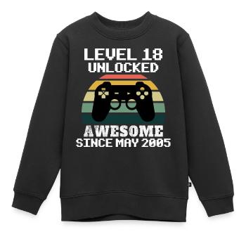 Level 18 freigeschaltet! Awesome seit Mai 2005, 18 Jahre alt - Kinder Premium Organic Sweatshirt - Schwarz - Vorne - AI Model Kid Female (0cm)