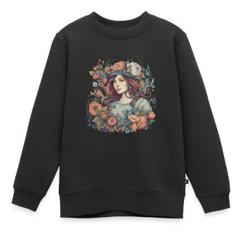 Summer Flower Girl Bohemian Style Vintage Féminin - Sweat Premium enfant bio - noir - Devant - AI Model Kid Female (0cm)