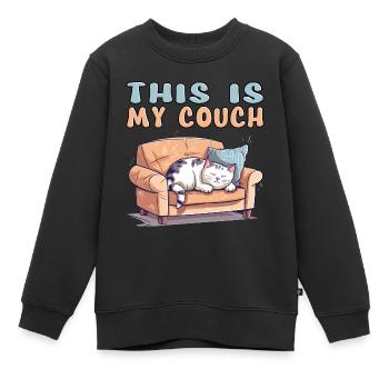 Cat Couch Sofa Funny Humor Typical Cartoon - Kids Premium Organic Sweatshirt - black - Front - AI Model Kid Female (0cm)