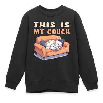Cat Couch Sofa Funny Humor Typical Cartoon - Kids Premium Organic Sweatshirt - black - Front - AI Model Kid Female (0cm)