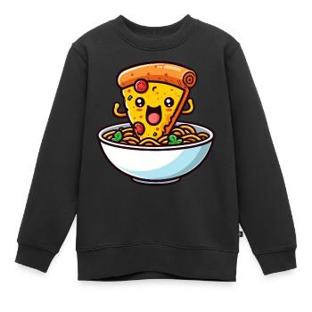 Kawaii Salami Pizza danse dans un bol de soupe de nouilles ramen - Sweat Premium enfant bio - noir - Devant - AI Model Kid Female (0cm)