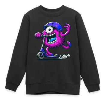 cute funny pink monster on escooter - Kids Premium Organic Sweatshirt - black - Front - AI Model Kid Female (0cm)